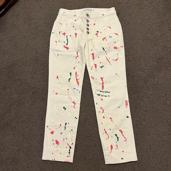Kerri Rosenthal Paint Splatter Cotton Twill Pants In Oatmilk - Picture 4 of 6
